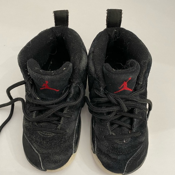 Child's Nike Air Jordans 12 Retro Size 8C Black Suede on Black with Rubber Sole - Picture 2 of 11